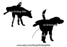 the silhouettes of two dogs are shown in black and white, with words describing how to