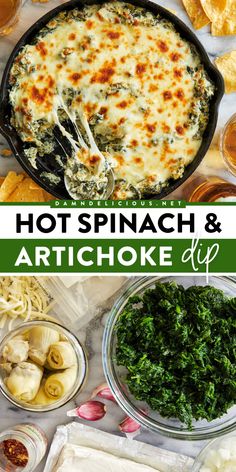 Get your tortilla chips ready for one of the best party dips! Cooked or baked to creamy, cheesy perfection this Hot Spinach and Artichoke Dip is an easy appetizer idea everyone will enjoy. Save this simple game day recipe! Best Spinach And Artichoke Dip, Hot Spinach And Artichoke Dip, Hot Artichoke Dip, Hot Spinach Dip, Best Dip Recipes, Spinach And Artichoke Dip, Spinach Artichoke Dip Recipe, Spinach Dip Recipe, Artichoke Dip Recipe