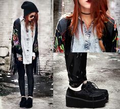 . Look Grunge, Rocker Look, Latest Shoe Trends, My Fashion, Denim Blouse, Dark Fashion, Grunge Fashion