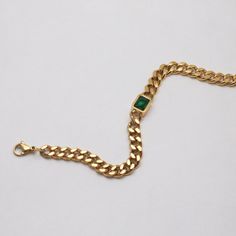 Dainty curb chain bracelet features a square emerald gemstone. Style with our Emerald Gem Curb Chain Necklace to make a set. 18k gold plated Stainless steel base Waterproof and tarnish free 6.5" with/without 2" extender Emerald Gold Bracelet, Men’s Gold Bracelet Designs, Green Gold-plated Chain Bracelet As A Gift, Green Gold-plated Chain Bracelet Gift, Green Gold Plated Chain Bracelet Gift, Green Gold Plated Chain Bracelet As Gift, Men Bracelet Gold For Him, Mens Bracelet Gold Jewelry, Man Gold Bracelet Design