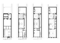 the floor plan for three story houses, with different areas in each section and one room on