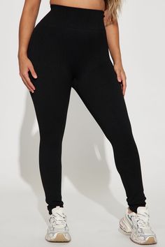 Available In Black, Charcoal, And Heather Grey. Seamless Legging Ribbed High Rise Wide Waistband Fleece Lined Stretch 94% Polyester 6% Spandex Imported | Francine Seamless Ribbed Legging in Black size S/M by Fashion Nova Casual Black Seamless Leggings, Black Elastic Athleisure Leggings, Black Elastic Leggings, Elastic Black Elastane Leggings, Fitted Seamless Black Leggings, Black Seamless Tight Leggings, Tight Seamless Solid Bottoms, Black Elastic Seamless Bottoms, Tight Solid Seamless Bottoms