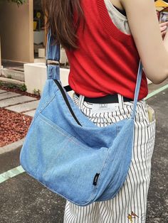 Bird in Bag - Fashionable Blue Solid Color Casual Handbag Bag for Women, Simple Tote Body Bag Shoulder Bag for School, Large Capacity Travel Sat Shoulder Bag For School, Azul Color, Mens Satchel, Denim Crossbody, Simple Tote, Travel Crossbody, Casual Crossbody Bag, Sewing Bags, Denim Shoulder Bags