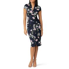 Navy floral woven (96% polyester, 4% Elastane). Sheath. Short sleeves. V-neckline. Partially lined. 46.5" from shoulder to hemline. Imported. Great Jones, Rent The Runway, Closet Designs, Faux Wrap Dress, Navy Floral, Blue Print, Floral Dress, Blue Dresses, Wrap Dress