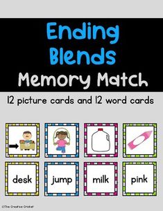 ending blends memory match with pictures and words to help students learn how to use them