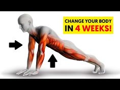 an image of a man doing push ups on his back with the words change your body in 4 weeks