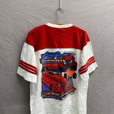 X-Large / 1990s LA Roadster Show Racing Two Tone Red White Shirt Pit to Pit: 22in Top Collar to Bottom: 28in Red Retro Top With Graphic Print, 90s Red Crew Neck Top, Red Crew Neck Top 90s Style, Red Y2k T-shirt For Streetwear, Retro Red Shirt With Graphic Print, Vintage Red Shirt With Graphic Print, Retro Red Shirt For Streetwear, Retro Red Graphic Print Shirt, 90s Red Shirt For Streetwear