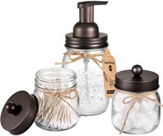 mason jar with soap dispenser and lid, set of 3 - brown