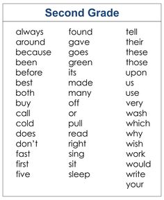 an english worksheet with words that are in the second grade and third grade