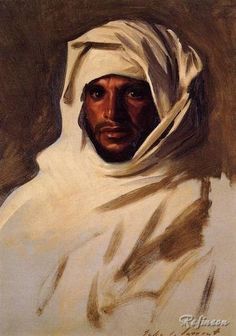 a painting of a man with a white headscarf