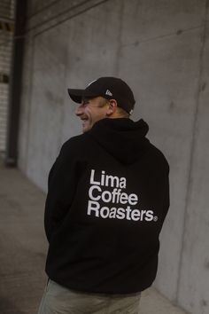 Plain black unisex hoodie with new Lima Coffee logo on the back. 80% cotton, 20% poly Seasonal Drinks, Coffee Subscription, Coffee Logo, Apparel Merchandising, Free Coffee, Coffee Roasters, Plain Black, Black Hoodie, The Back