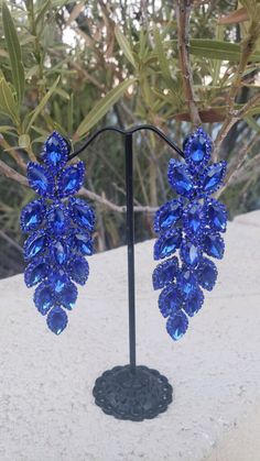 Blue rhinestone earrings blue stateme earrings royal blue | Etsy Blue Prom Earrings, Drag Jewelry, Earrings For Saree, Royal Blue Earrings, Dressy Earrings, Pageant Earrings, Fun Ornaments, Prom Earrings, Orange Earrings