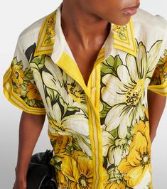 Find ALEMAIS Alémais Gisela Linen Shirt on Editorialist. Material: 100% linen. Care instructions: dry clean. Made in China. Designer color name: Yellow. Closure: concealed buttoned front. Designer Floral Print Summer Shirt, Designer Summer Floral Print Shirt, Designer Summer Blouse In Relaxed Fit, Designer Summer Blouse With Relaxed Fit, Summer Silk Shirt With Floral Print, Silk Shirt With Floral Print For Summer, Designer Short Sleeve Summer Blouse, Yellow Relaxed Fit Linen Shirt, Daywear Linen Blouse With Floral Print