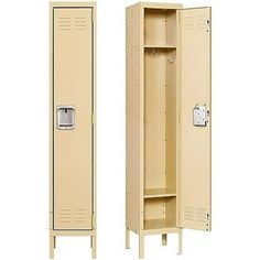 a tan locker with the door open