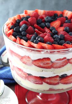 a trifle with strawberries and blueberries in it