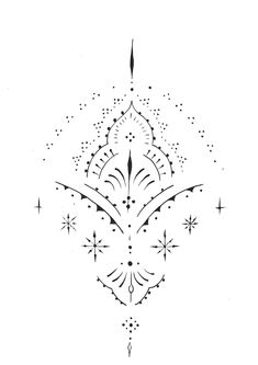 a black and white drawing of an ornate design with stars on the back of it