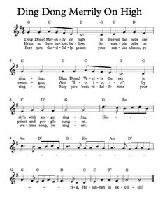 sheet music with the words ding dong merly on high