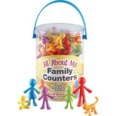 a bucket filled with lots of colorful plastic figures