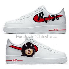 Hand painted AC/DC Nike air force 1. These item is custom order for fan of rock band. Our shoes are made from 100% acrylic paint that is applied with a paintbrush, not a paint pen, to ensure water resistance and long-lasting color. Please note that each pair is made to order, so we ask that you allow up to 3 weeks for processing and shipping. If you prefer a different color or would like to customize the design with a name or other details, just send us a message . Cleaning: It's important to no Customized Round Toe Sneakers For Streetwear, Custom Sneakers With Round Toe For Skateboarding, Customized Sneakers For Streetwear With Round Toe, Customized Sneakers With Round Toe For Streetwear, Custom Sneakers For Streetwear, Custom Artwork Sneakers For Streetwear, White Low-top Hip Hop Custom Sneakers, White High-top Hip Hop Custom Sneakers, Artistic Low-top Custom Sneakers For Streetwear