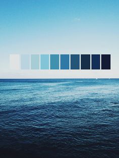 the ocean is blue and there are many different colors in this color scheme on the water