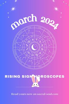 the zodiac sign for march is shown in front of a purple and blue background with stars