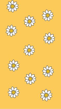 a yellow background with white daisies on it