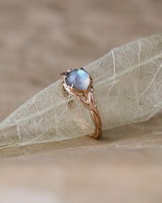 Nature-inspired Moonstone Ring, Nature-inspired Moonstone Wedding Ring, Nature-inspired Emerald Ring, Labradorite Engagement Ring, Gold Twig Ring, Engagement Ring Leaf, Gold Twigs, Branch Engagement Ring, Leaves Ring