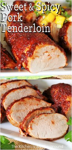 Platter of sliced Sweet-&-Spicy Pork Tenderloin Pork Tenderloin With Jam, Pork Tenderloin Recipes Teriyaki, Cumin Pork Tenderloin, Sweet And Spicy Pork Tenderloin, Pepper Jelly Pork Tenderloin, Honey Sriracha Pork Tenderloin, Sliced Tenderloin Recipes, Pineapple Pork Tenderloin Recipes, Hot Honey Pork Tenderloin