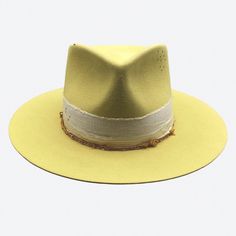 Eureka Fedora Hat | Valeria Andino Hats Gold Wide Brim Bohemian Fedora, Handmade Gold Hat For Kentucky Derby, Handmade Gold Wide Brim Hat, Handmade Gold Summer Hats, Gold Fedora With Curved Brim For Summer, Gold Flat Brim Hat Bands For Kentucky Derby, Gold Curved Brim Fedora For Summer, Gold Summer Fedora With Curved Brim, Gold Flat Brim Hat Bands For Summer