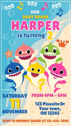 a baby shark birthday party flyer