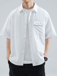 Wiaofellas Summer Chest Pockets Casual Shirts Men Short Sleeve Breathable Cotton Husband Workwear Solid Baggy Cargo Shirt Male Blouses 100% Cotton. This is China size which is smaller than US/EU/UK/Russia size. China size M = US/EU size XS. Please read size chart before your order. Model 178cm 75kg size XL. The size chart is for reference only. Due to different measure,may exsit 2-4 cm error,should be acceptable. In order to choose correct size,please contact our customer service. Our professina Casual Shirts Men, Batwing Sleeve Top, Slim Fit Joggers, Short Shirt, Cotton Sweatpants, Basic Sweaters, Cargo Shirts, Mens Cargo, Fleece Sweatpants