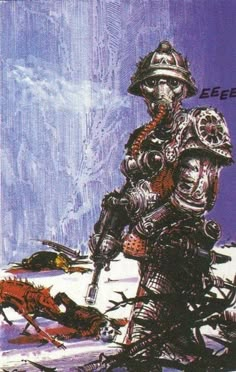 an image of a man in armor walking through the snow