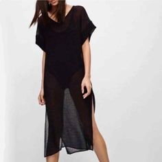 Aritzia Babaton Nwt Wm Small Sheer Black "Jessie" Dress Cover-Up Overlay New With Tag, Original Price: $110 Lay Flat Bust: 22" Length: 46" In11500z205 Black Short Sleeve Maxi Dress With Side Slits, Black Maxi Dress With Side Slits And Short Sleeves, Sheer Stretch Maxi Dress For Summer, Black V-neck Mesh Dress For Summer, Black Longline Maxi Dress For Summer, Fitted Longline Maxi Dress For Beach, Black Long Dresses With Side Slits, Chic Longline Vacation Dress, Chic Longline Summer Dress