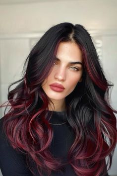 #redhair #hairstyles #haircolorbalayage #haircolorbalayage #haircolor #blackhairstyles #shorthairstyles #shorthair #hairstylesforthinhair Vampy Hair, Burgundy Hair Color Ideas, Haircuts Trending, Red Ombre Hair, Trending Hair, Textured Layers, Black Hair Dye