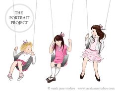 three children swinging on swings with the caption'the portrait project'above them