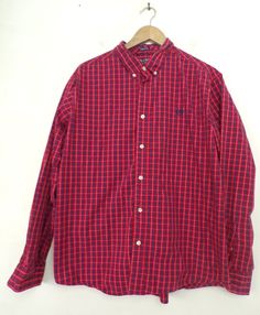 "-Description- >Chaps red, blue, & white plaid men's shirt >button front >custom fit >collared >button close cuffs >100% cotton >men's XL >great plaid! >condition: great >color(s): red, blue, white >fabric(s): 100% cotton >brand: chaps >care: machine wash -Measurements- >size: XL ✩ all measurements are taken with the item laying flat & some sizes are estimates so please check measurements ✩ chest: 50\" / 127cm length: 28\" / 71cm shoulder to slee 90s Style Red Cotton Shirt, Mens Plaid Shirt, Blue White Fabric, Tan Blazer, Plaid Shirt Men, Vintage Hawaiian Shirts, Red Blue White, Vintage Polo Ralph Lauren, Mens Plaid