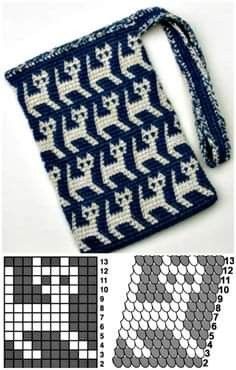 an image of a cross stitch bag with numbers on the front and bottom, along with other crochet patterns