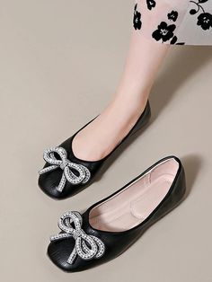 Trendy Pointed Toe Flat Shoes with Bow Tie Accent for Women - Slip On Chic Synthetic Slip-on Ballet Flats, Party Slip-on Synthetic Flats, Synthetic Slip-on Party Flats, Party-style Synthetic Slip-on Flats, Trendy Pointed Toe Party Flats, Elegant Pointed Toe Flats With Flat Heel For Summer, Elegant Summer Pointed Toe Flats With Flat Heel, Synthetic Pointed Toe Summer Flats, Summer Synthetic Ballet Flats With Round Toe