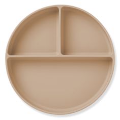 an empty plate with four compartments on the bottom and one section divided into three sections