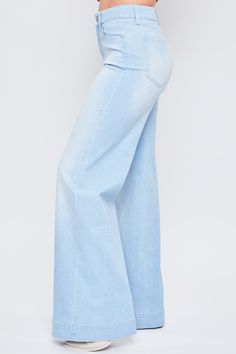 Keep it casual and cool in our Love High-Rise Wide-Leg Stovepipe Jeans! Designed with a high-rise and extra wide leg for a one-of-a-kind look! Crafted with heavy fading for a perfectly lived-in vibe. They are meant to be loose through the hips and thighs with exaggerated wide legs for a show-stopping silhouette. These jeans are just what your denim collection needs- giving you forever effortless style. Style these simply with a crop top, bodysuit, or button-down shirt, and finish the look with e Peach Jeans, Stovepipe Jeans, Ymi Jeans, Midnight Sky, Denim Collection, Wide Legs, Medium Blue, Wide Leg Jeans, Simple Style