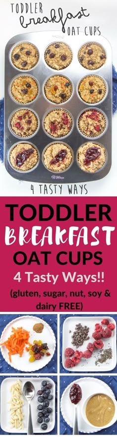 toddler breakfast oat cups are ready to be eaten with the help of an adult