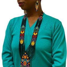 It’s A Very Beautiful Bead Embroidery Necklace, It’s Made With Glass Beads It’s Handmade With A Lot Of Love And Hard Work This Bead Embroidery Is Basically The Art Of Our Ancestors From Olden Time. Black Bohemian Beaded Necklace For Festive Occasions, Traditional Black Beaded Earrings For Party, Festive Black Jewelry With Colorful Beads, Festive Beaded Black Necklaces, Traditional Black Jewelry With Colorful Beads, Traditional Black Beaded Earrings For Festival, Artisan Embroidered Necklaces For Festivals, Elegant Embroidered Multicolor Jewelry, Elegant Multicolor Embroidered Jewelry