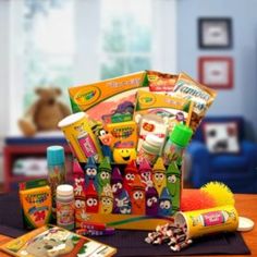 an assortment of children's toys sitting on top of a table