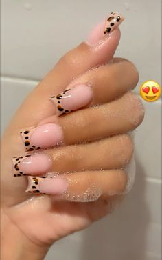 Square Duck Nails, French Tip Cow Nails, Short Acrylic Nails Cheetah Print, French Tip Cheetah Print Nails, French Duck Nails Short, Cheata Print Nails French Tip, Chetta Print French Nails, Black French Duck Nails, Junk French Tip Nails