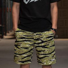 BAIT Basics Chino Shorts (camo / tiger camo) BABASHORTSTCAM - $55.00 Camouflage Outdoor Shorts For Summer, Camouflage Outdoor Summer Shorts, Camouflage Shorts For Outdoor Summer Activities, Summer Camouflage Shorts For Outdoor, Summer Outdoor Camouflage Shorts, Camouflage Cargo Shorts For Summer, Summer Camouflage Cargo Shorts, Camouflage Shorts For Summer Streetwear, Camouflage Cargo Shorts With Built-in Shorts For Summer