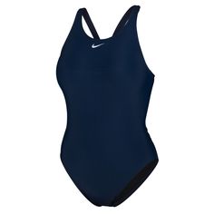 Nike Women's Fastback Solid One-Piece Swimsuit The Nike Swim Women's Solid Fastback One-Piece Is The Perfect Suit For The Swimmer Who Wants Comfort. It Features Thicker Straps And A Modest Leg Cut For Full Coverage. Made Of A Long-Lasting Poly/Spandex Fabric, The Fastback Features An Embroidered Nike Swoosh Logo For Sleek Style. 1-Piece Swimsuit Poly/Lycra Blend For Maximum Comfort And Durability Thicker Straps & Modest Leg Cut And Full Coverage Embroidered Nike Swoosh Logo Imported Item As Pict Black Bodysuit For Swimming With Solid Back, Nike Sleeveless Swimwear For Pool, Navy Bodysuit For Poolside, Nike Solid Color Bodysuit For Swimming, Navy Bodysuit For Swimming, Nike Bodysuit For Swimming, Fitted Sleeveless Nike Swimwear, Nike Swimming Bodysuit, Nike Sporty Swimming Bodysuit