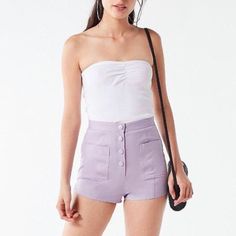 These Brand New Shorts Have So Much Personality. These Are Lilac High Waisted Shorts With Great Snap Up Front With Great Cover Buttons Up The Front. They Have Two Front Patch Pockets For Added Detail. They Are Light Weight And Have Stretch For Easy Wear. Just Added Your Favorite Top. Waist Flay Lay 15.5 Inches Inseam 1 Inch Size Large 502 Maroon Shorts, Teal Shorts, Urban Outfitters Shorts, Cuffed Denim Shorts, Mom Jeans Shorts, Corduroy Shorts, Flowy Shorts, Pleated Shorts, Elastic Waist Shorts