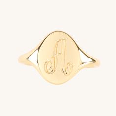 A perfectly proportioned, classic signet ring, scaled especially well for a pinkie finger. A true wear-for-forever piece.Looking for this ring in a size larger than 6? We suggest the Large Heirloom Signet Ring, which has a slightly thicker band better suited for this size range. Elegant Personalized Round Cut Rings, Elegant Personalized Open Stackable Rings, Elegant Round Band Signet Ring For Anniversary, Luxury Oval 14k Stamped Signet Ring, White Gold Elegant Signet Ring, Luxury Oval Stackable Promise Rings, Luxury Round Signet Ring For Promises, Elegant Personalized Round Band Ring, Timeless Oval Dome Ring Stamped 14k