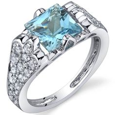 Swiss Blue Topaz Ring Sterling Silver Princess 1.75 Carat SR9966 Side Blue Topaz Ring Sterling Silver, Stamp Ring, Jewelry Questions, Swiss Blue Topaz Ring, Fashion Rings Silver, Natural Gemstone Ring, Sterling Silver Engagement Rings, Professional Attire, Cubic Zirconia Rings