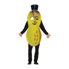 a man in a costume that looks like a hot dog with a top hat on